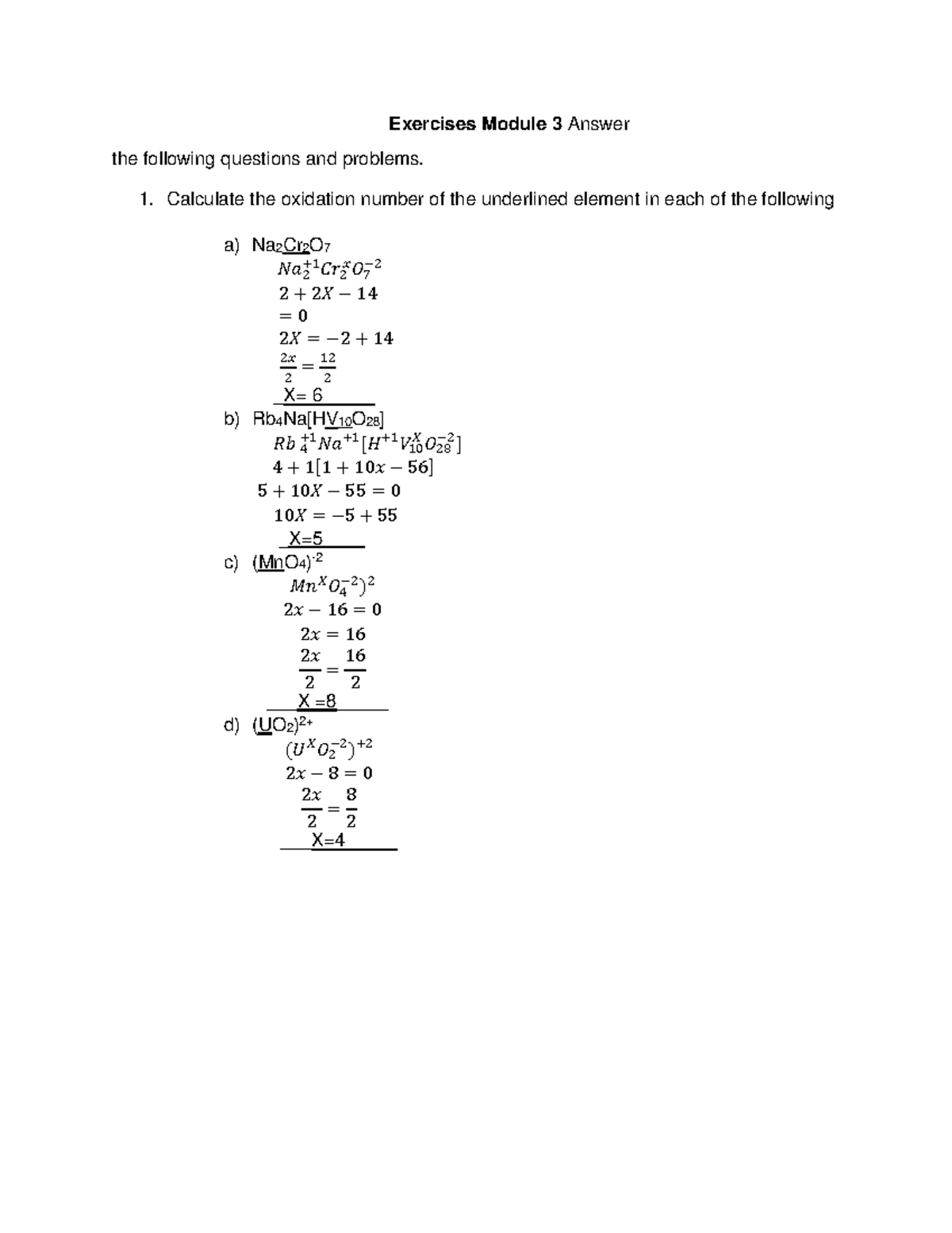 CHEMISTRY EXERCISES NUMBER 3 ELECTRONICS ENGINEERING - Exercises Module ...