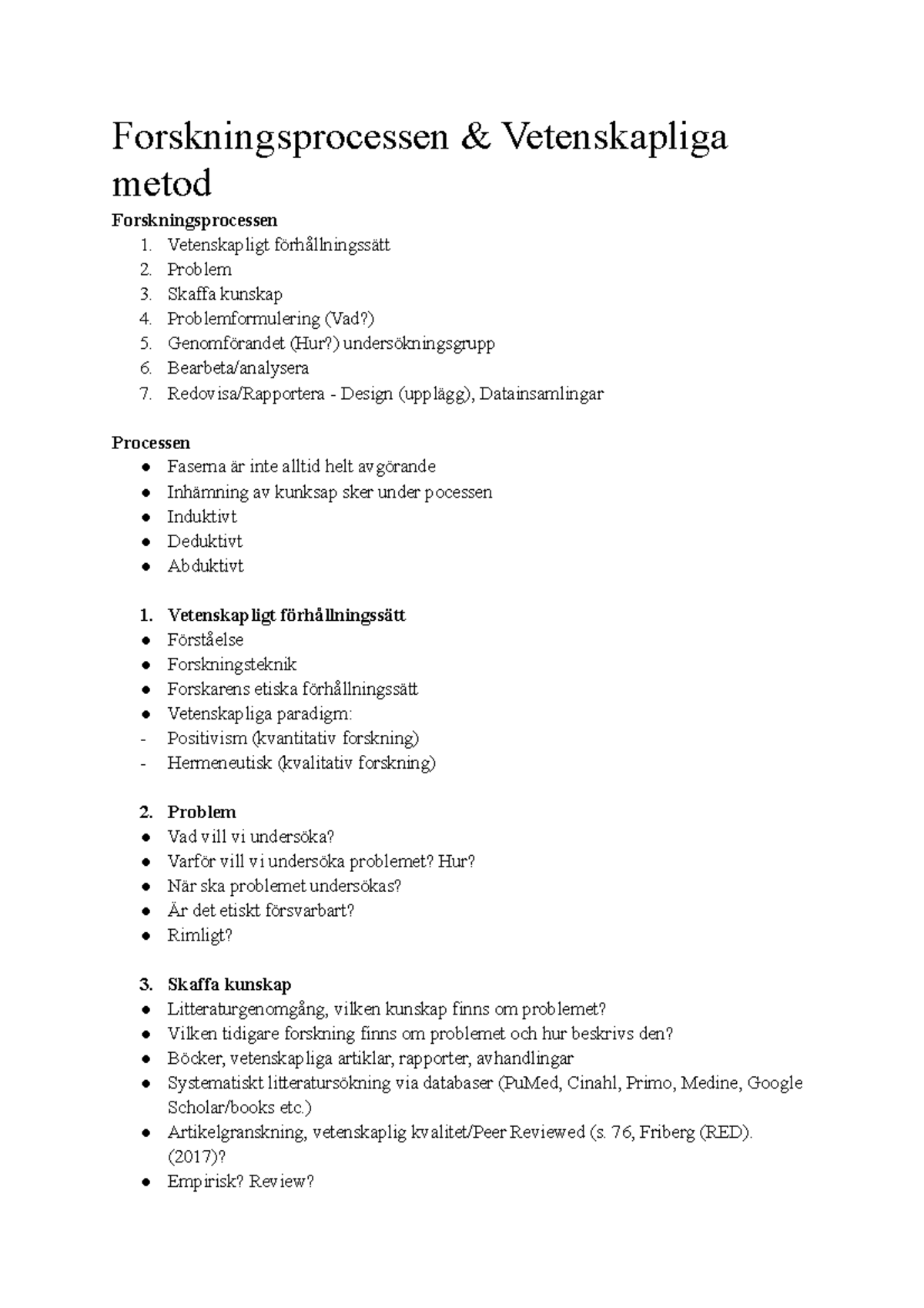 Forskningsprocessen & Vetanskapliga Metod - Forskningsprocessen ...