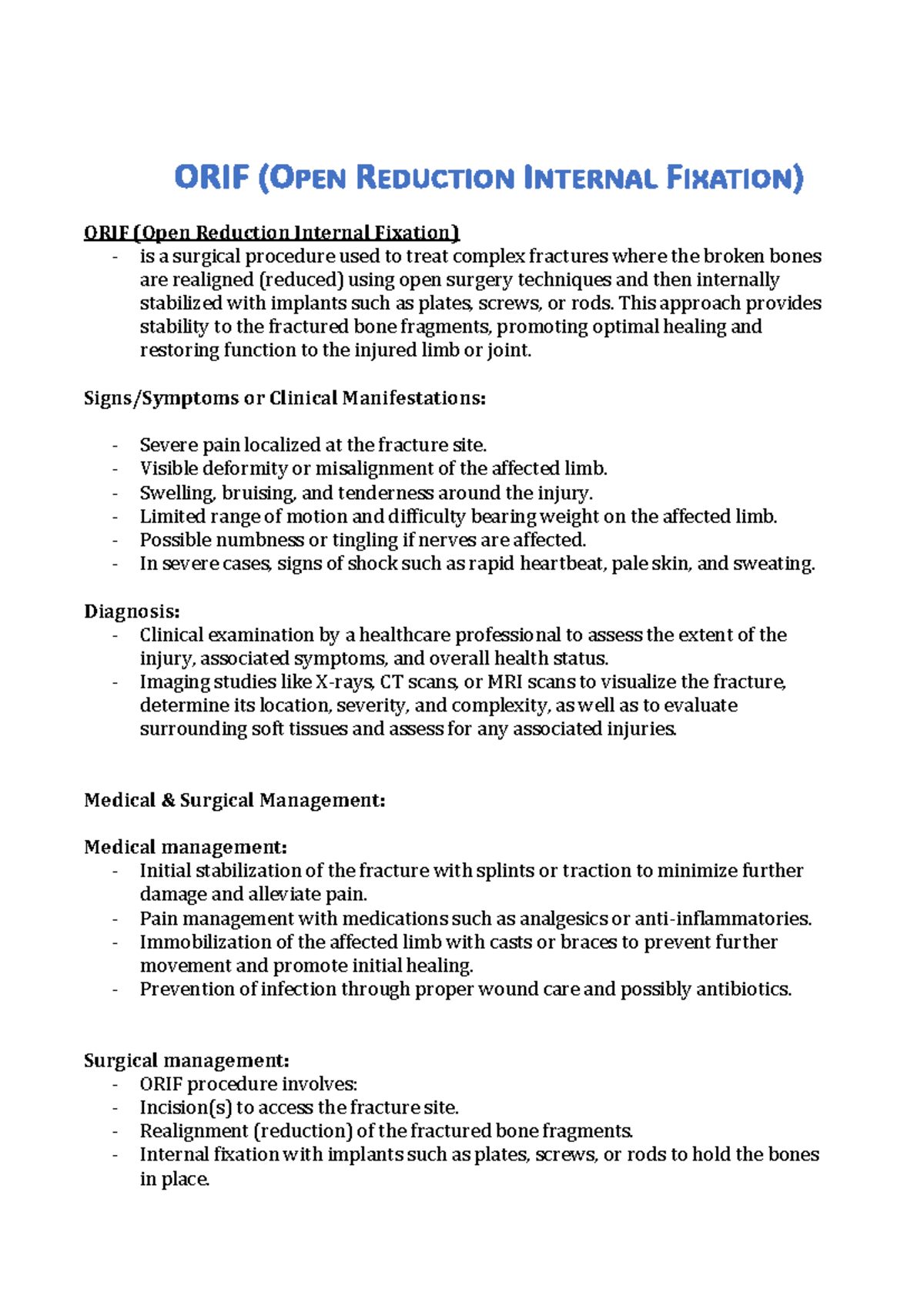 ORIF Orif ORIF (OPEN REDUCTION INTERNAL FIXATION) ORIF (Open