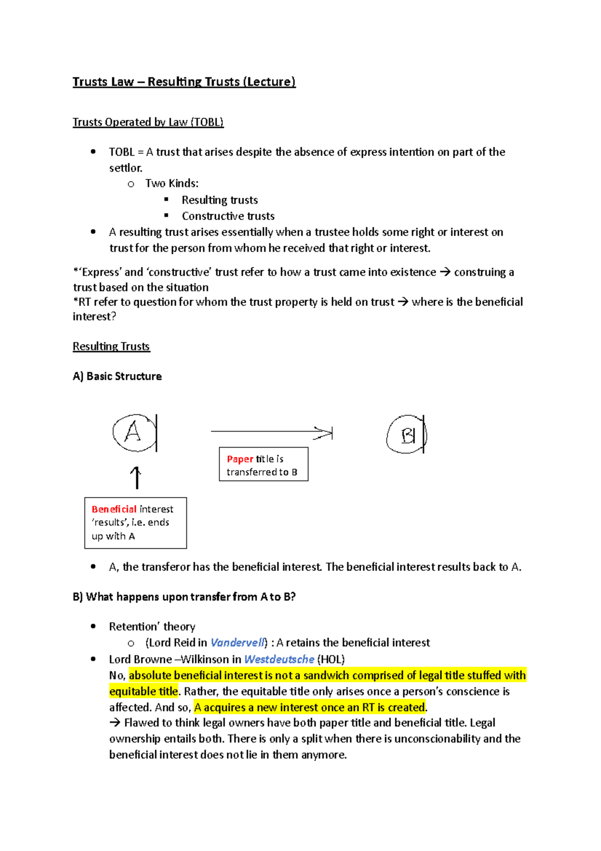 Trust Law - Lecture (Resulting Trusts) - Trusts Law – Resulting Trusts ...