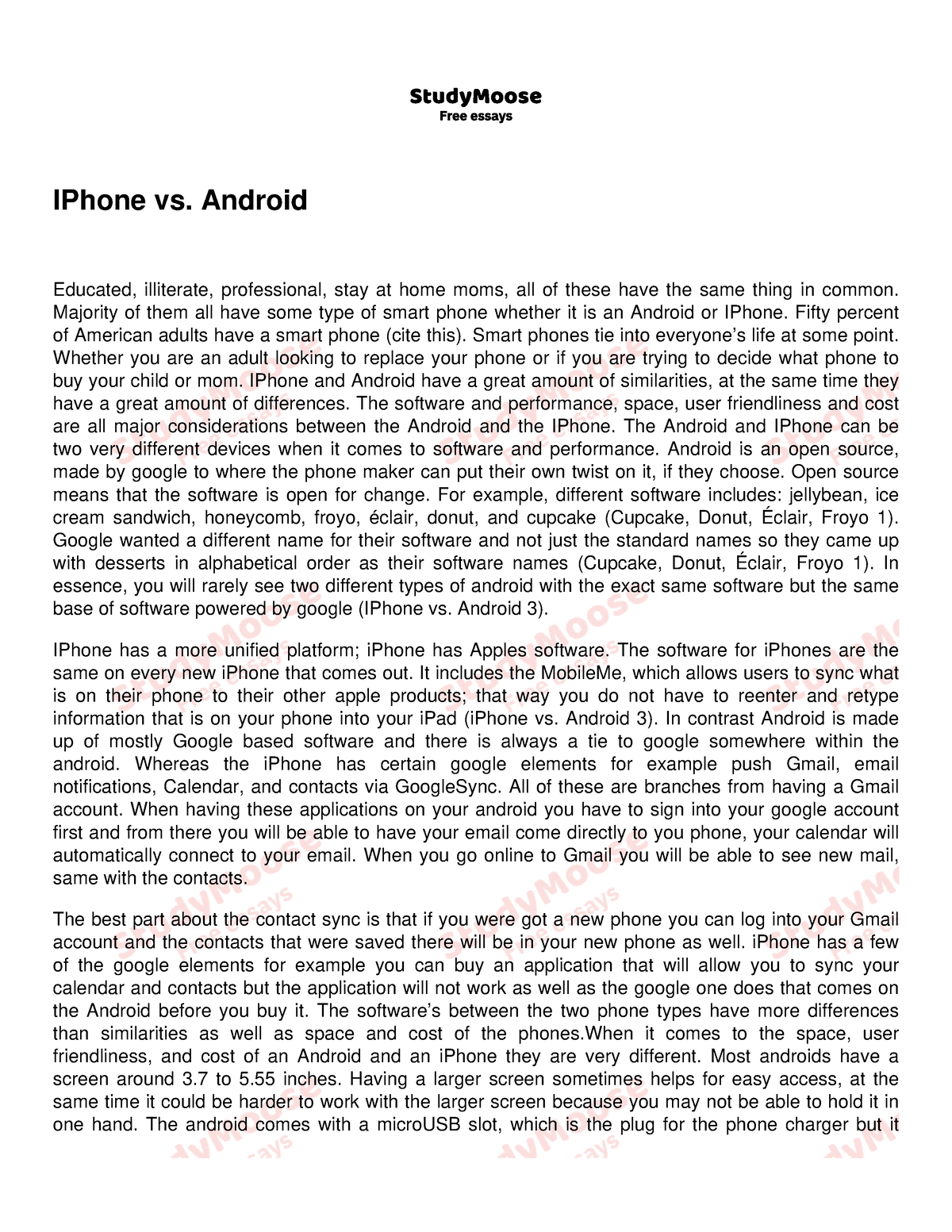 compare and contrast essay ios and android