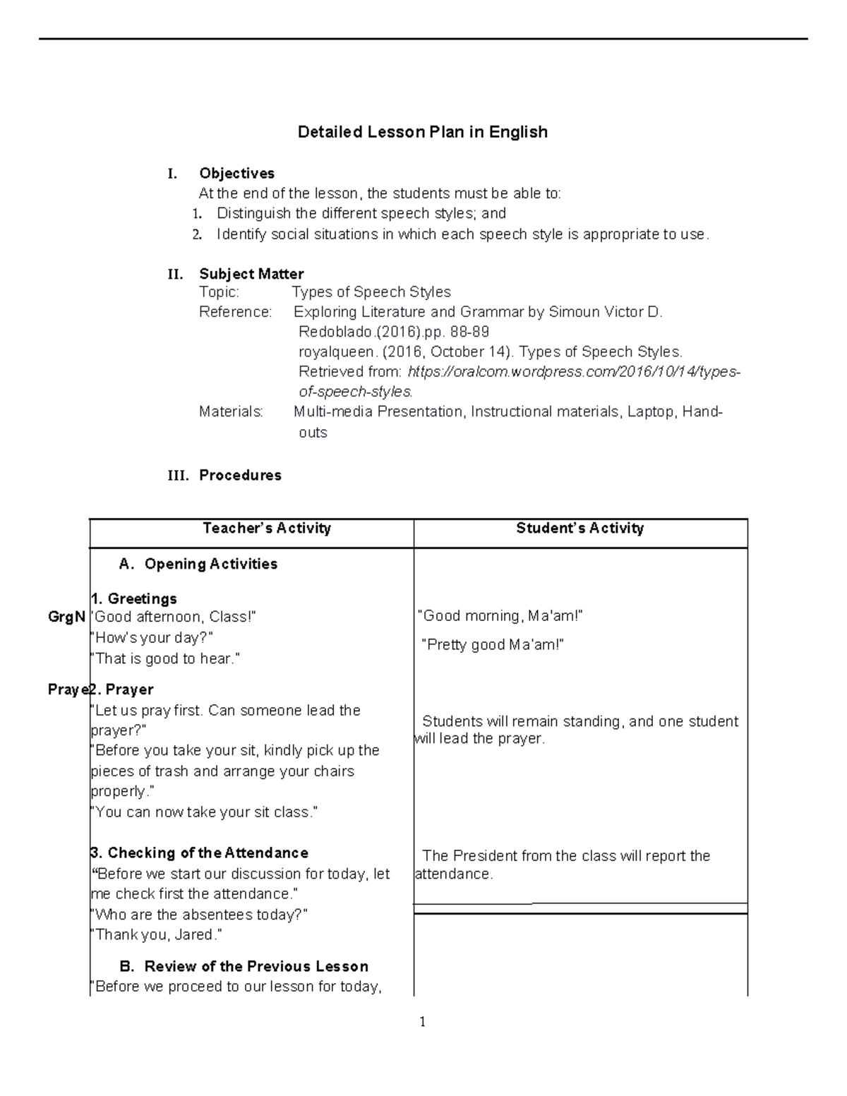 My Detailed Lessson Plan - Detailed Lesson Plan in English I ...