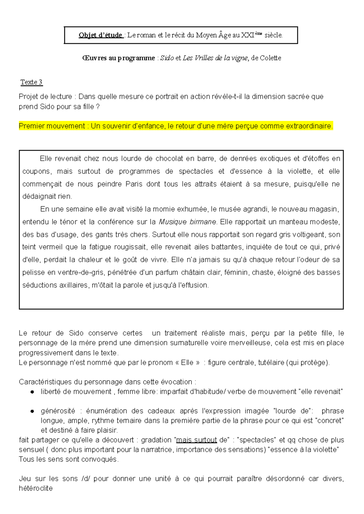 Sujet Dissertation Sido Et Les Vrilles De La Vigne Corrigé Expl LL 3 - Sido et Les Vrilles de la vigne, de Colette - Objet d’étude