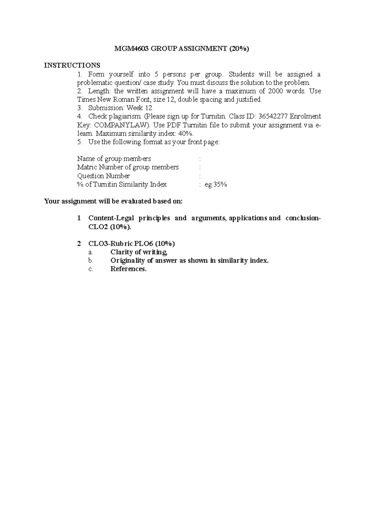 Assignment Questions MGM4603 - MGM4603 GROUP ASSIGNMENT (20% ...