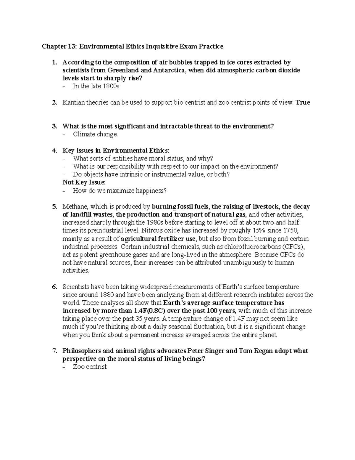 Chapter 13 Inquizitve Exam Practice - Chapter 13: Environmental Ethics ...