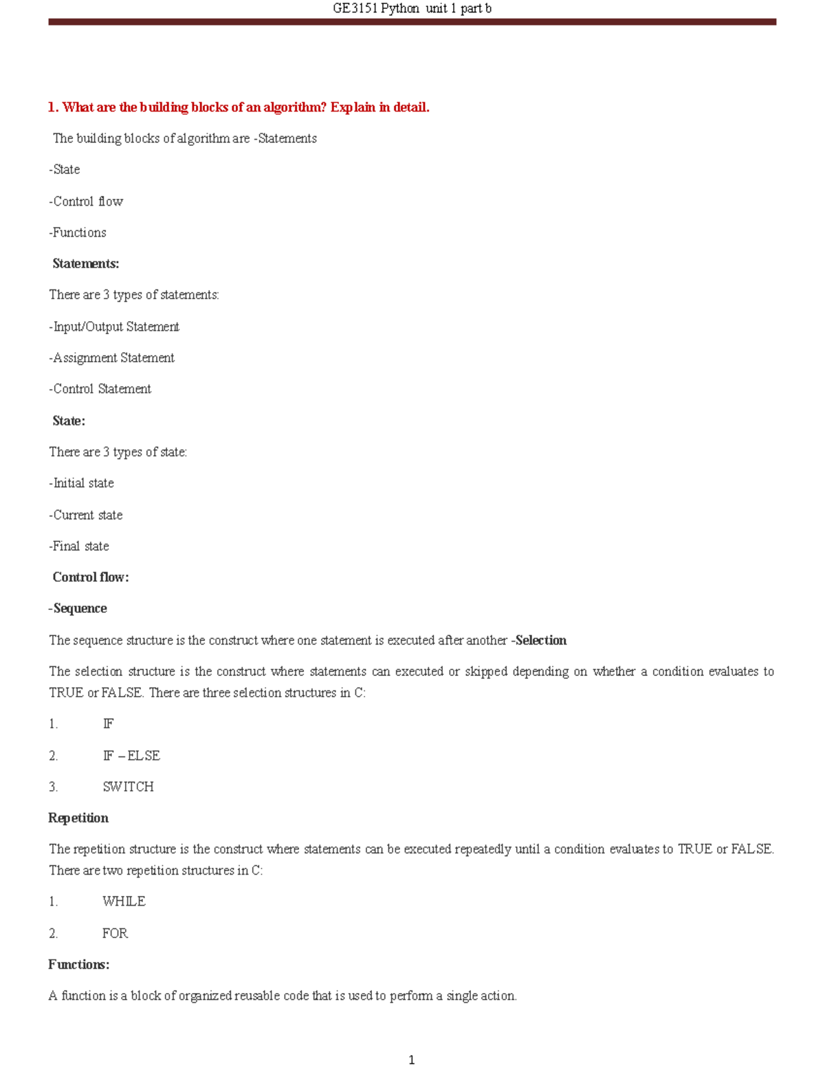 part b qns with key - What are the building blocks of an algorithm ...