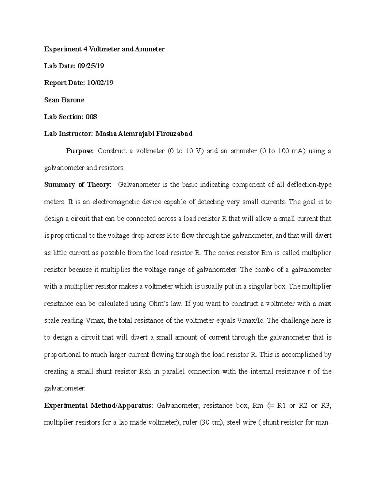 Experiment 4 Voltmeter and Ammeter Experiment 4 Voltmeter and Ammeter