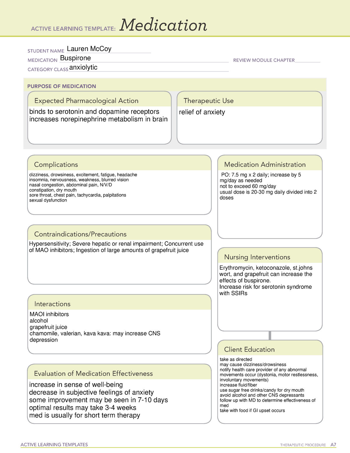 Buspirone medication ati ACTIVE LEARNING TEMPLATES THERAPEUTIC