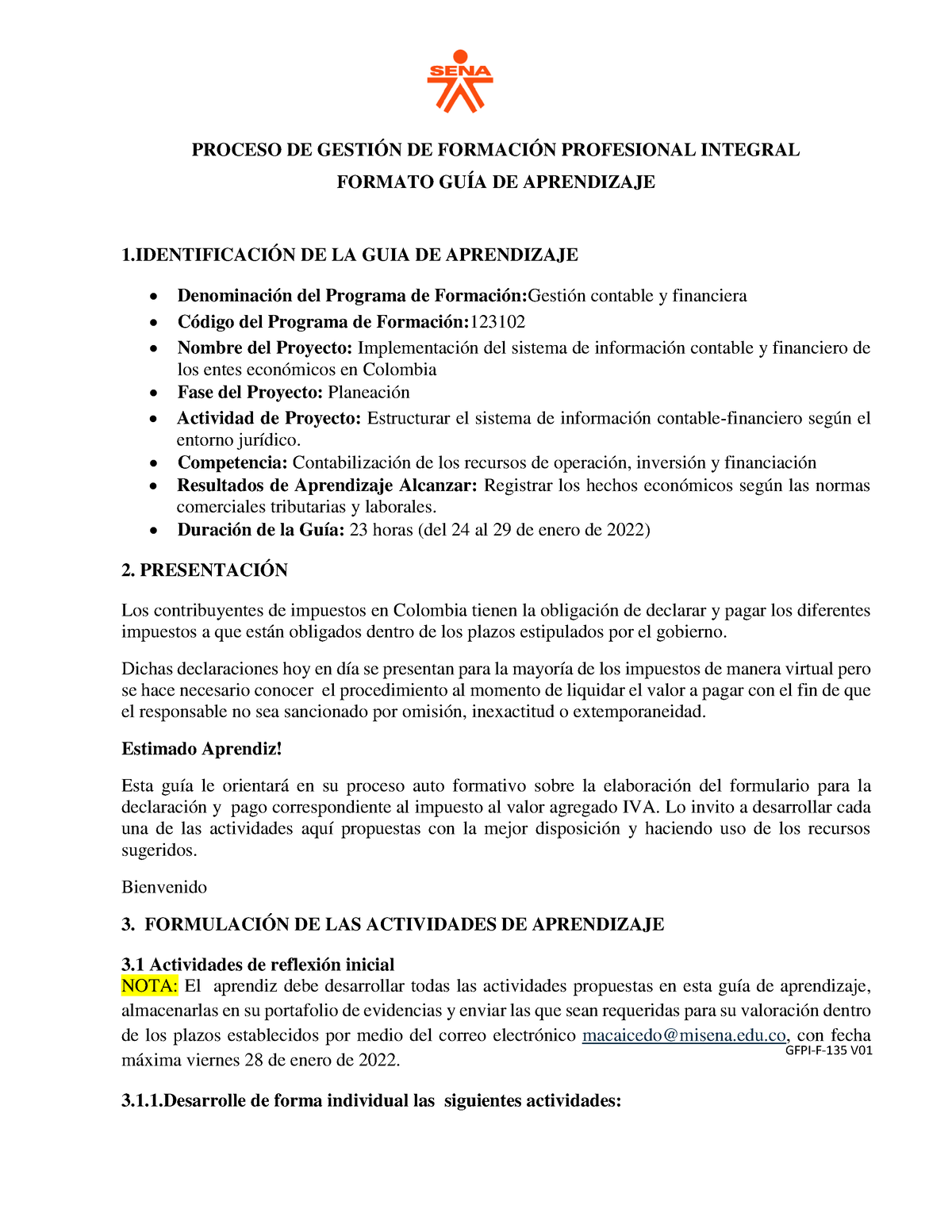 GFPI-F-135 Guia De Aprendizaje Formulario IVA - GFPI-F-135 V PROCESO DE ...