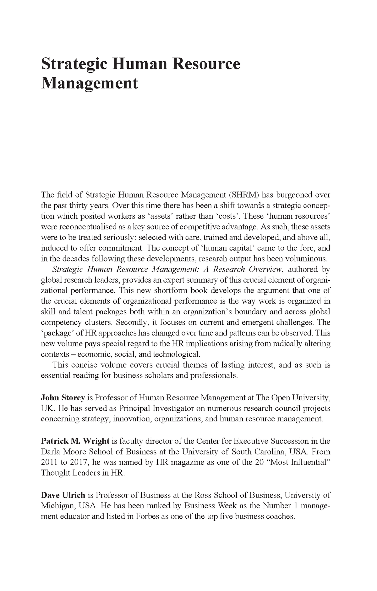 literature review on strategic human resource management