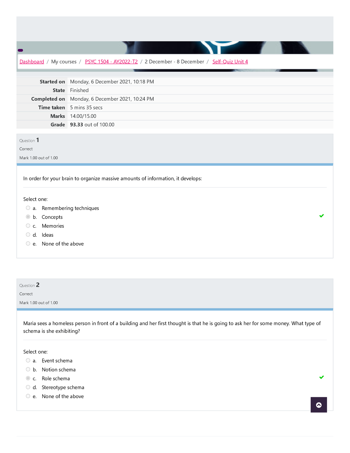 Self-Quiz Unit 4 Attempt review - Started on Monday, 6 December 2021 ...