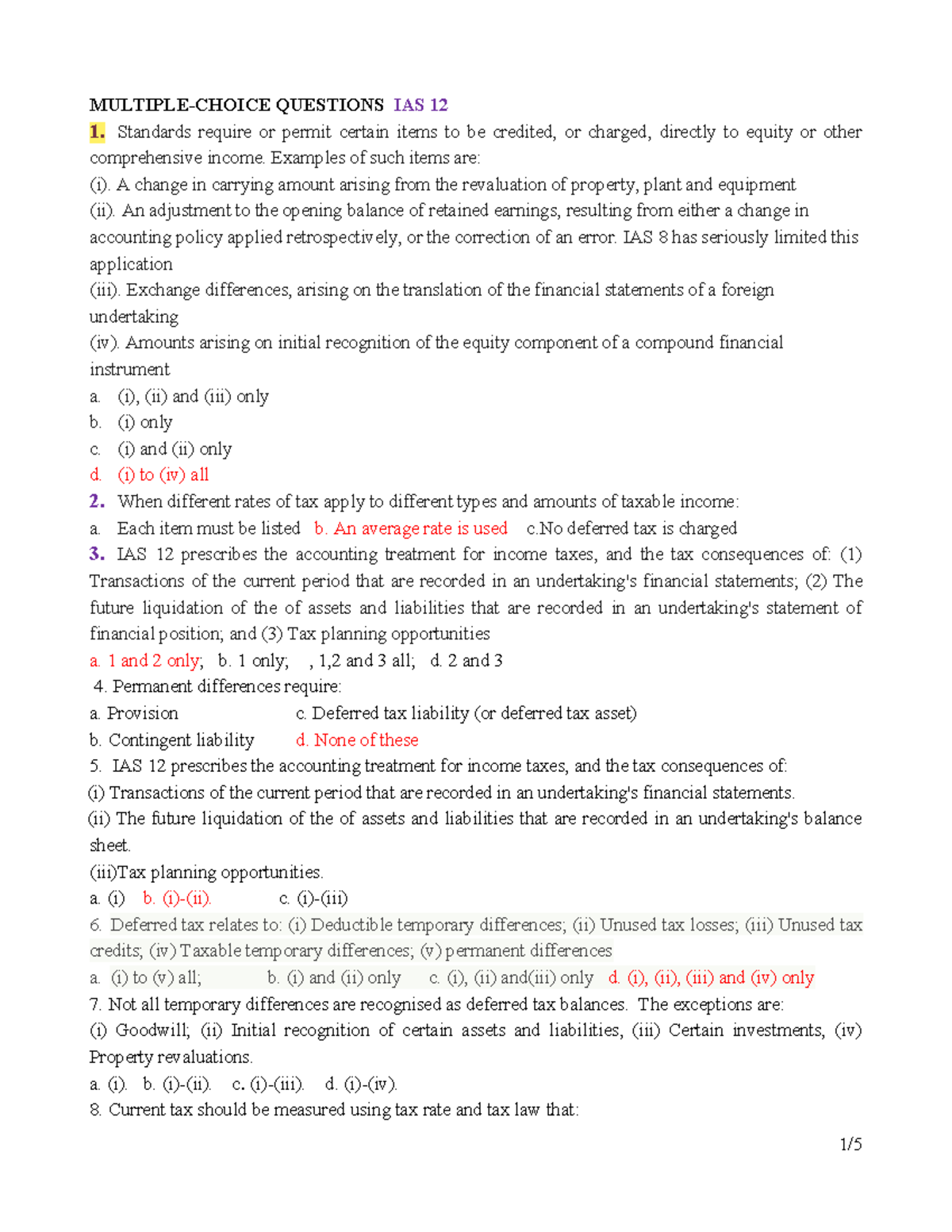 Quizz TIẾNG ANH - 1/ MULTIPLE-CHOICE QUESTIONS IAS 12 1. Standards ...