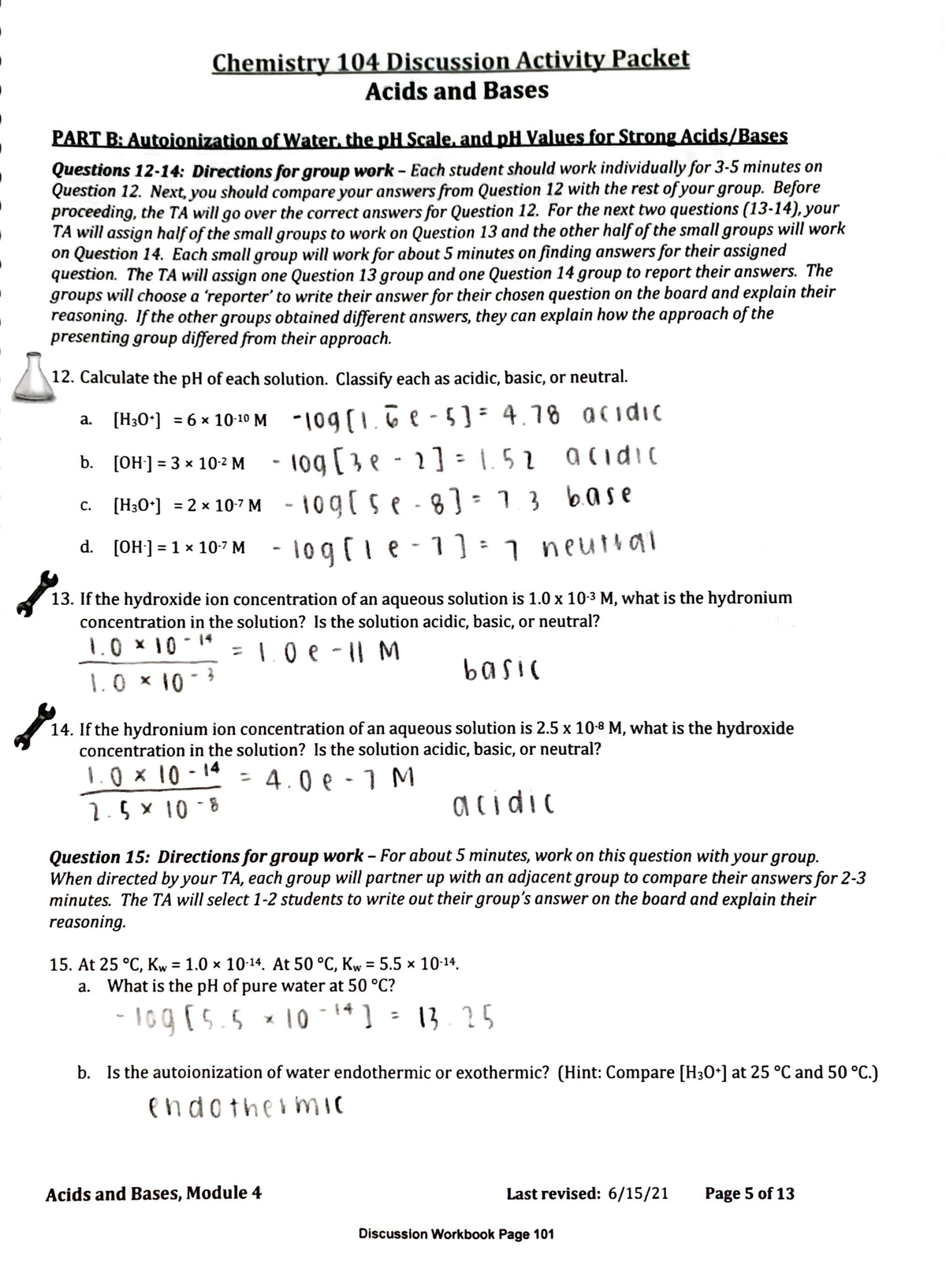 Module 4: Acids And Bases - Chemistry 104 Discussion Activity Packet ...