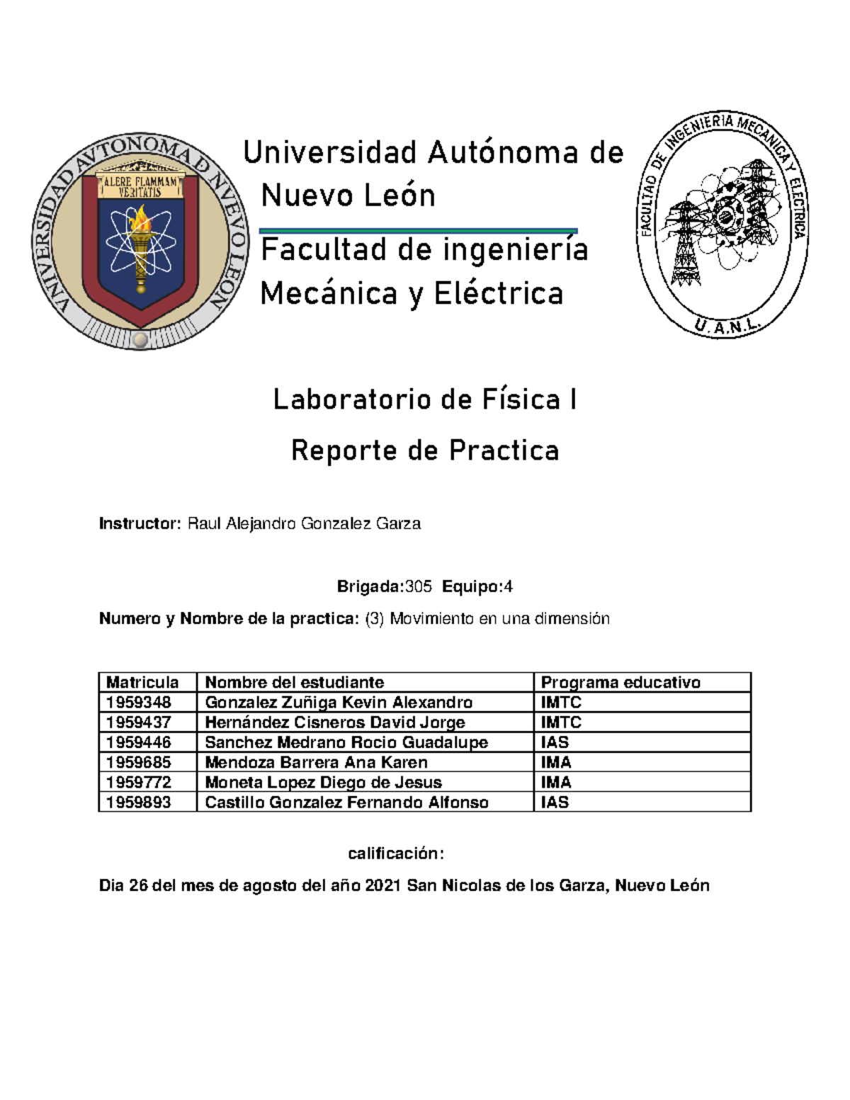 Practica 3 Equipo 4 Laboratorio Fisica - Universidad Autónoma de Nuevo ...