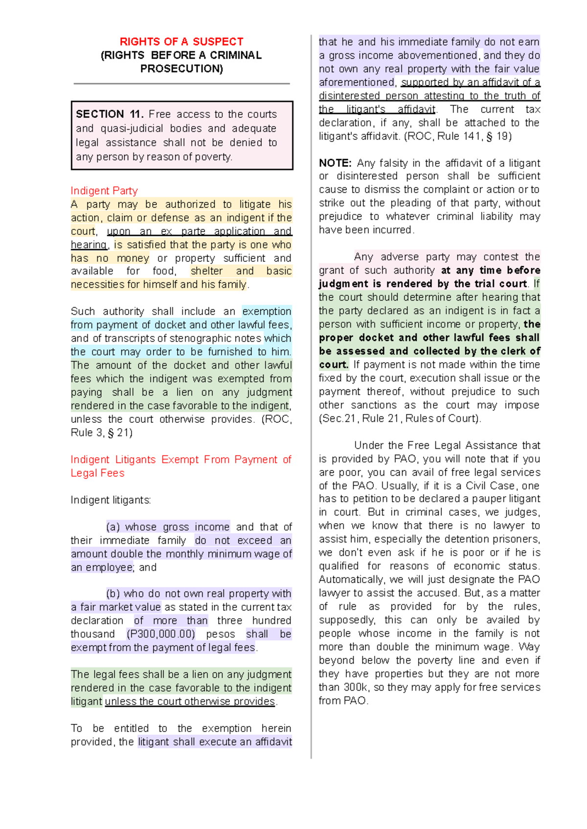 Consti Finals Coverage - RIGHTS OF A SUSPECT (RIGHTS BEFORE A CRIMINAL ...