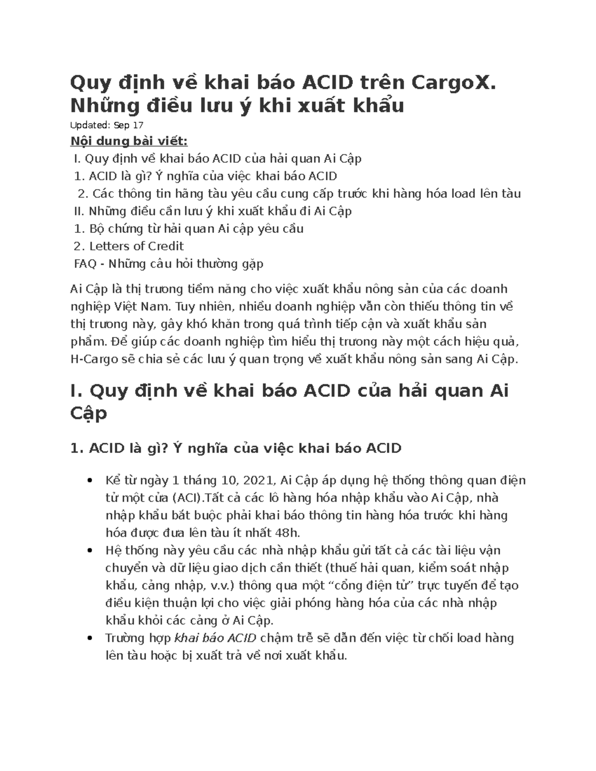 Quy định về khai báo ACID trên Cargo X Những điều lưu ý khi xuất khẩu