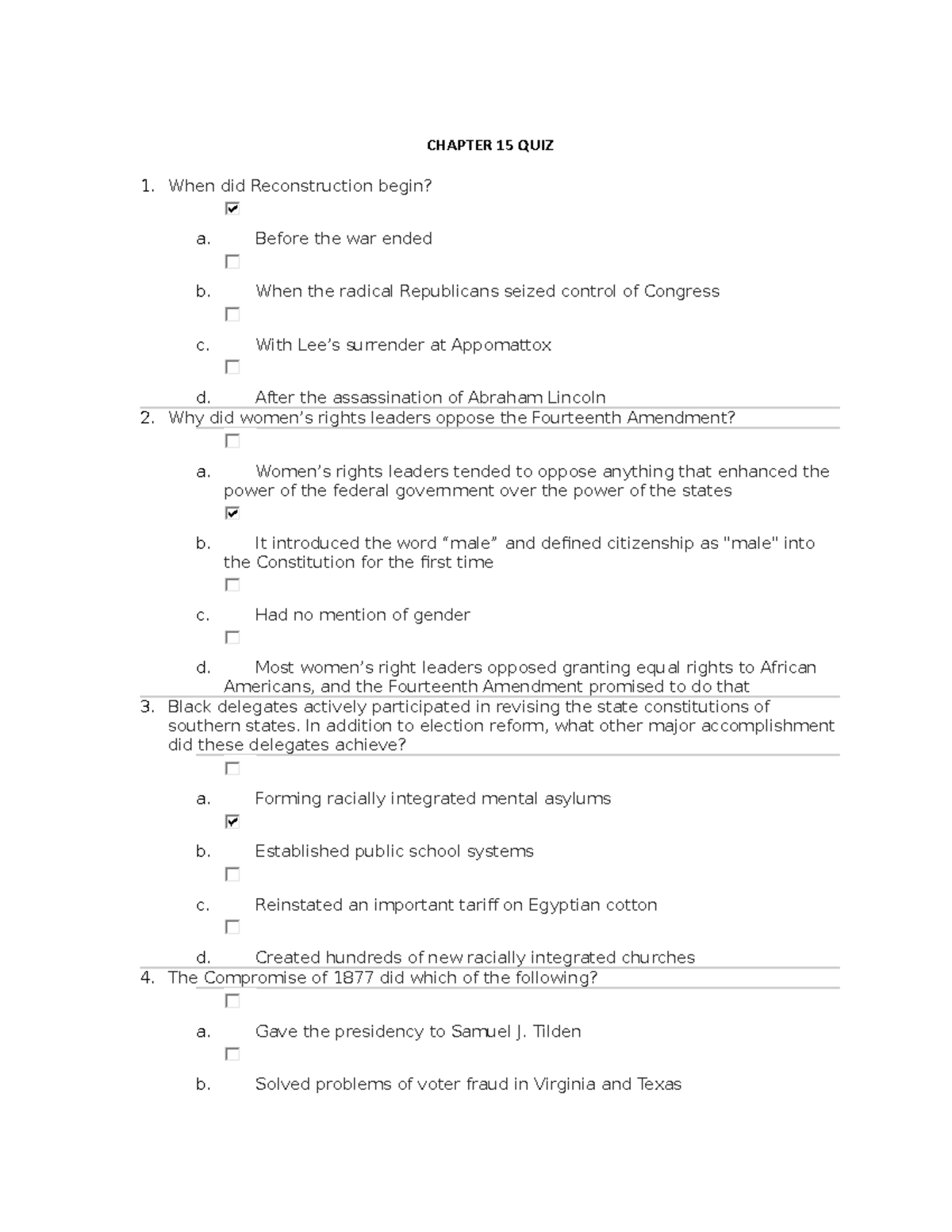 Chapter 15 QUIZ - QUIZ WITH ANSWERS - CHAPTER 15 QUIZ When Did ...