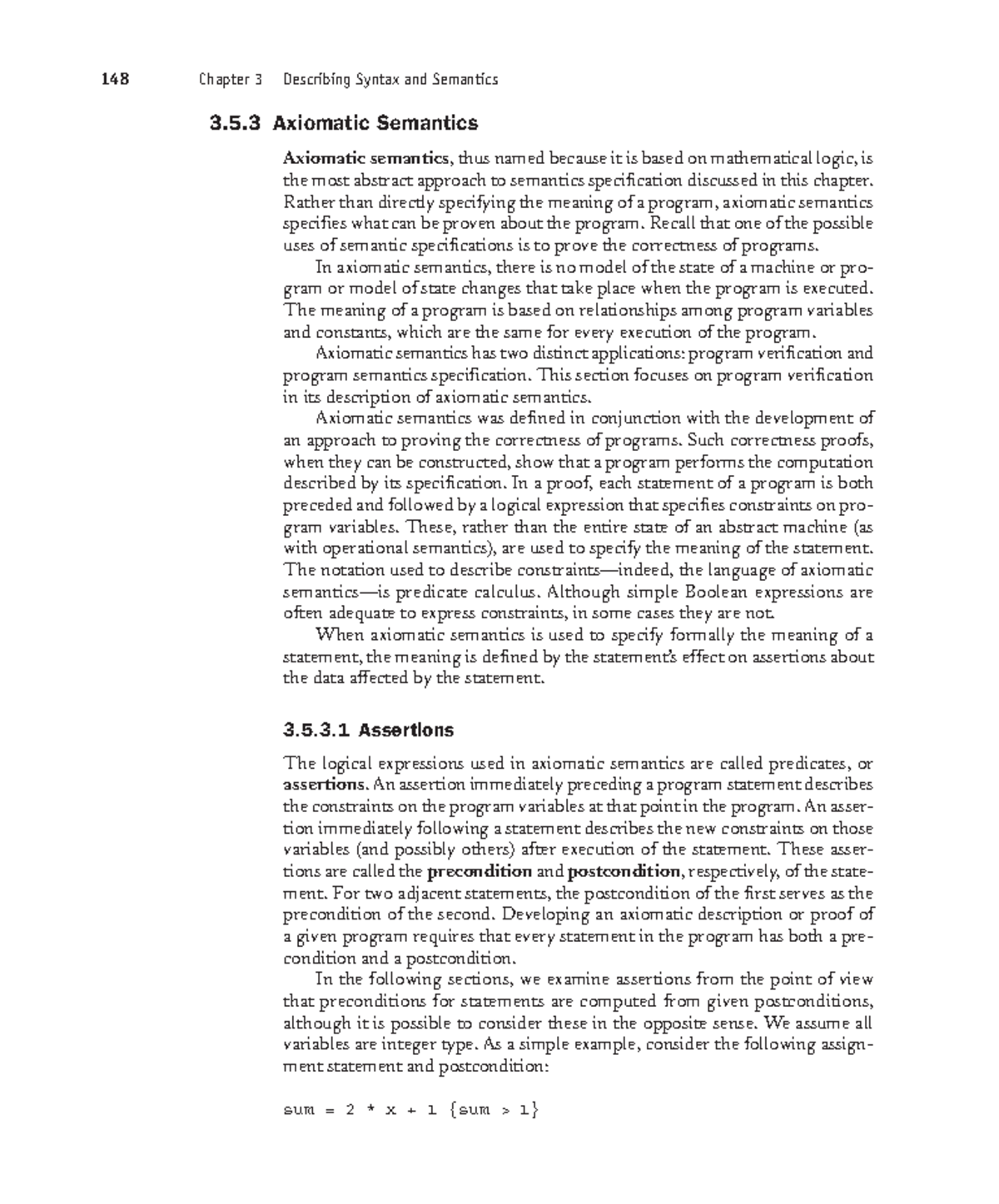 Axiomatic semantics Sebestabook 148 Chapter 3 Describing Syntax and