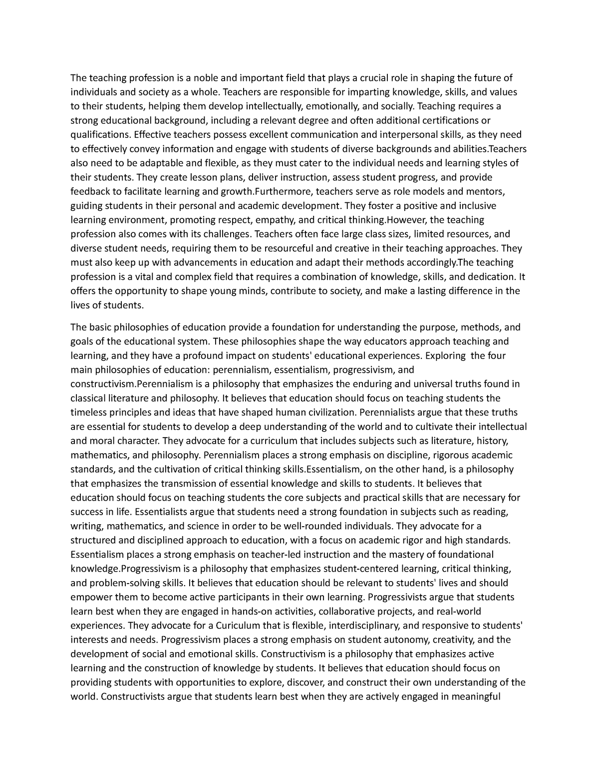 teaching profession reflection essay