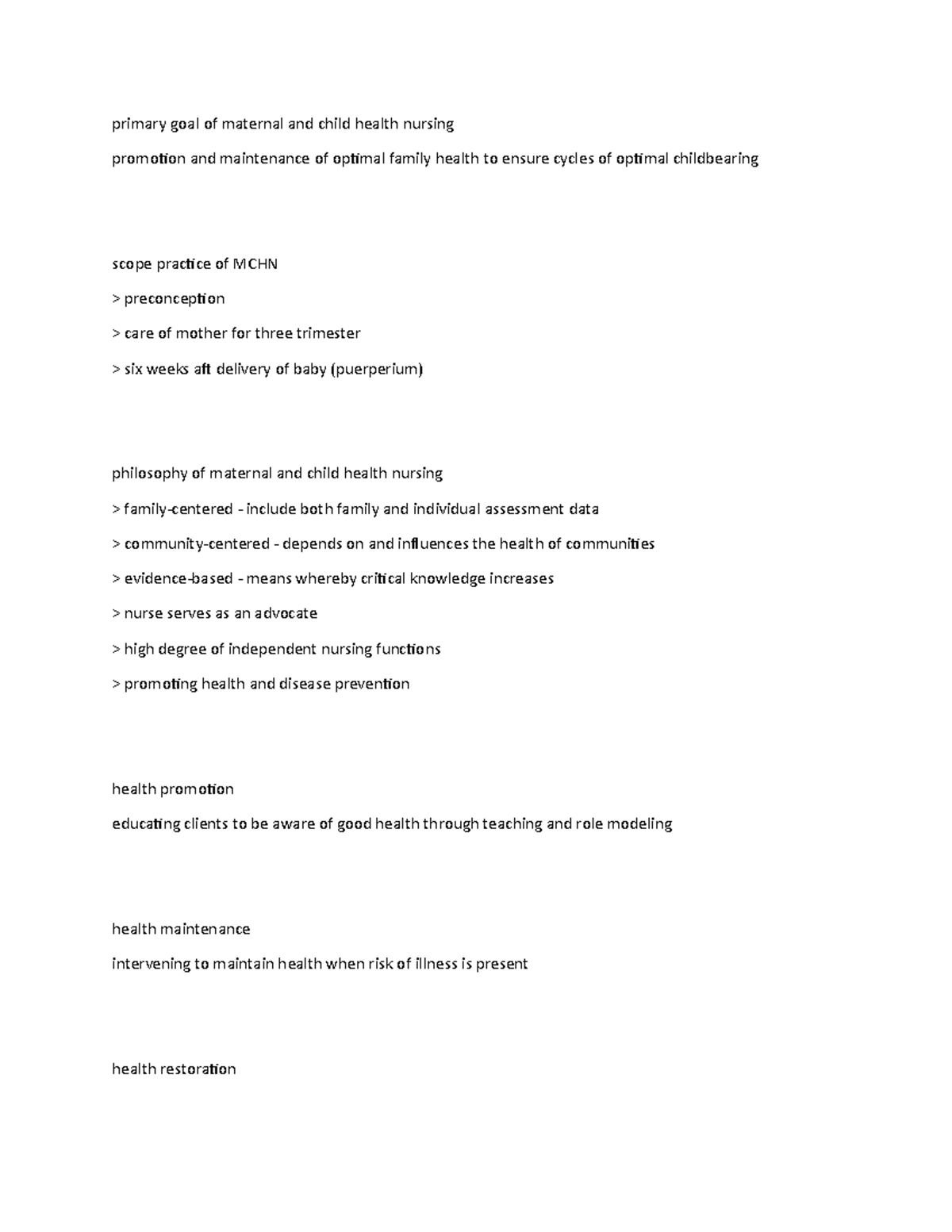 NCM Lesson 1 prelim reviewer primary goal of maternal and child
