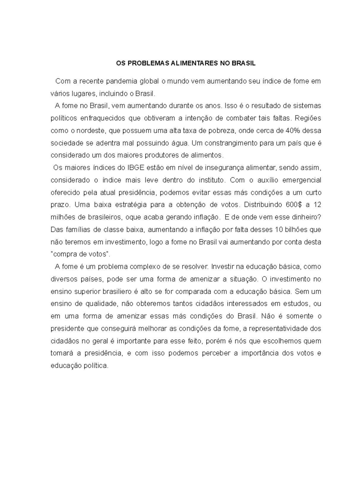 Modelo De Redação Sobre A Fome No Brasil – LLLCG