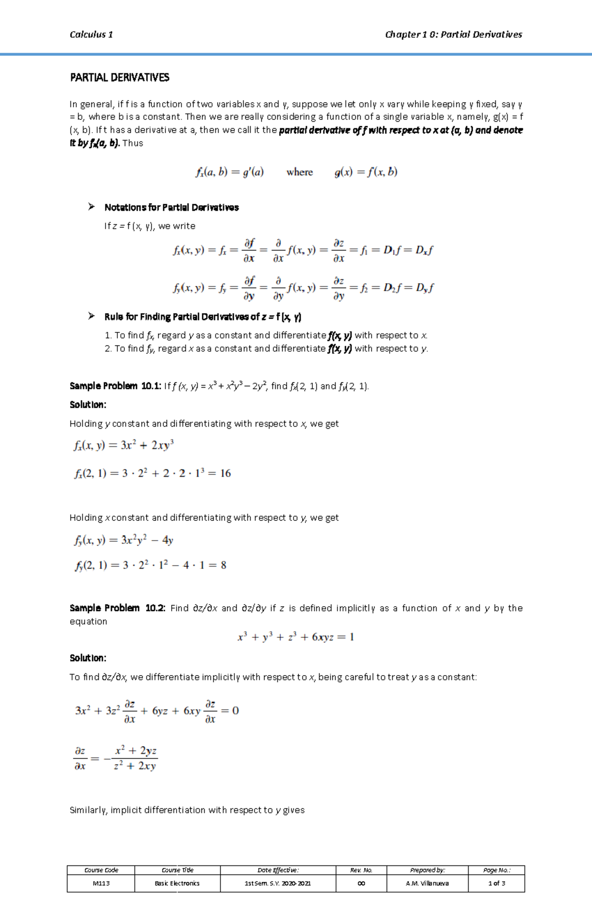 Module 10 Partial Derivatives - Calculus 1 Chapter 1 0 : Partial ...