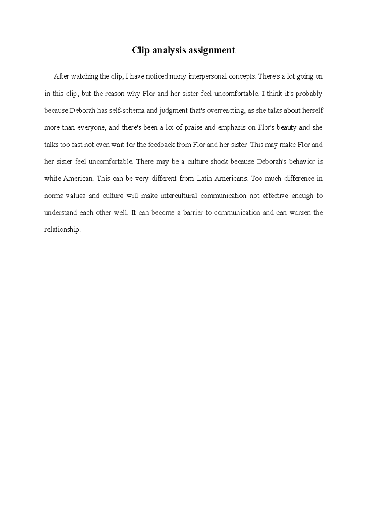 Clip analysis assignment - Clip analysis assignment After watching the ...