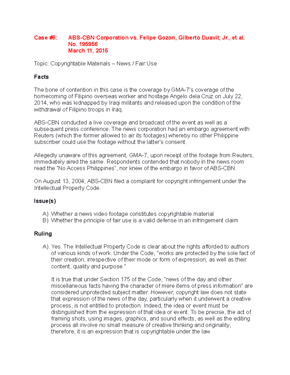 379609405 Case No 6 ABS CBN vs Gozon Case 6 ABSCBN Corporation vs
