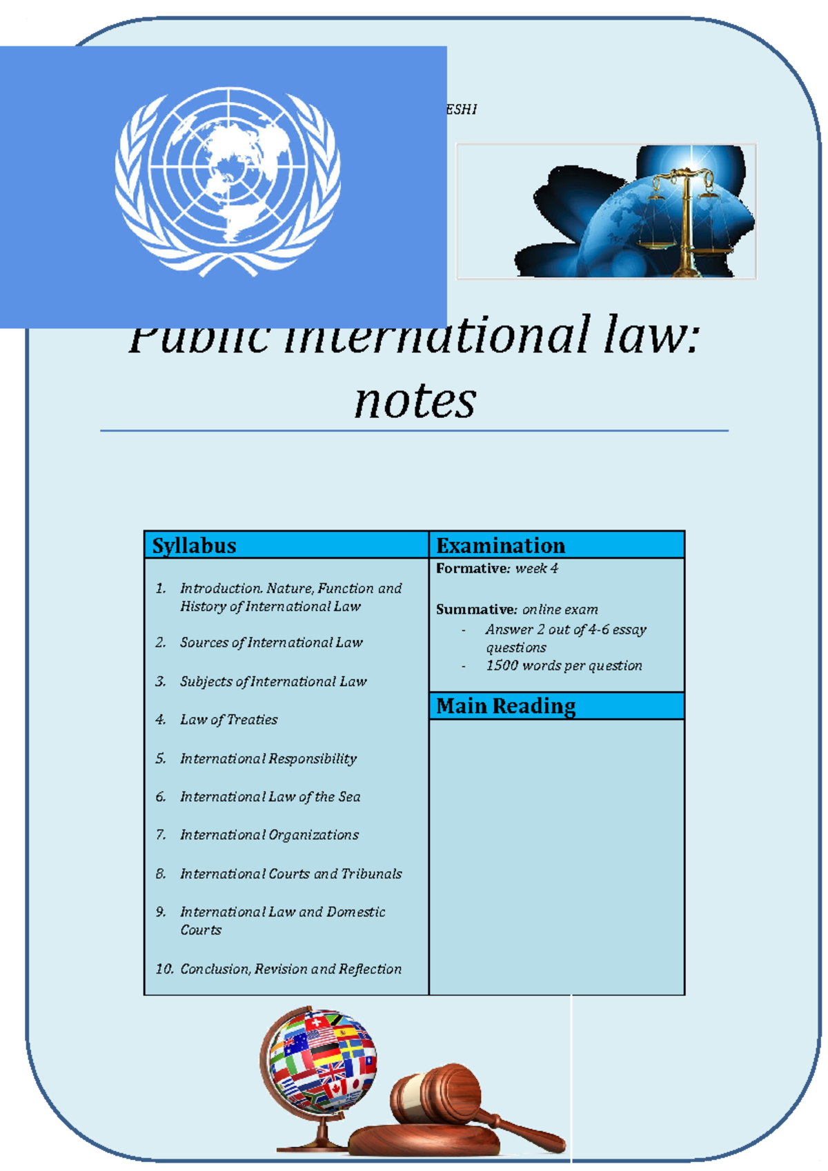 PI law notes - : MINARA QURESHI Public international law: notes ...