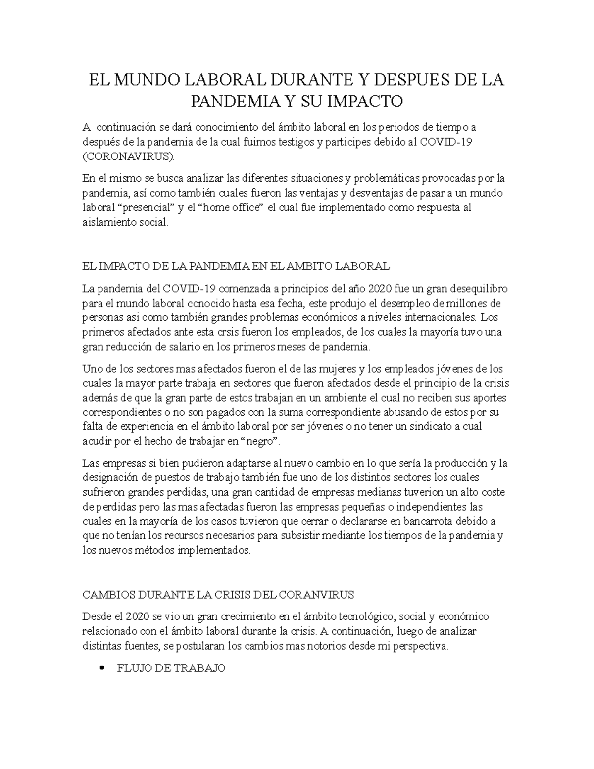 EL Mundo Laboral Despues DE LA Pandemia SU Impacto - EL MUNDO LABORAL ...