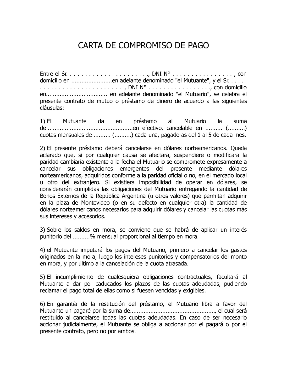 Modelo DE Carta DE Compromiso DE PAGO - CARTA DE COMPROMISO DE PAGO Entre  el Sr..................... - Studocu