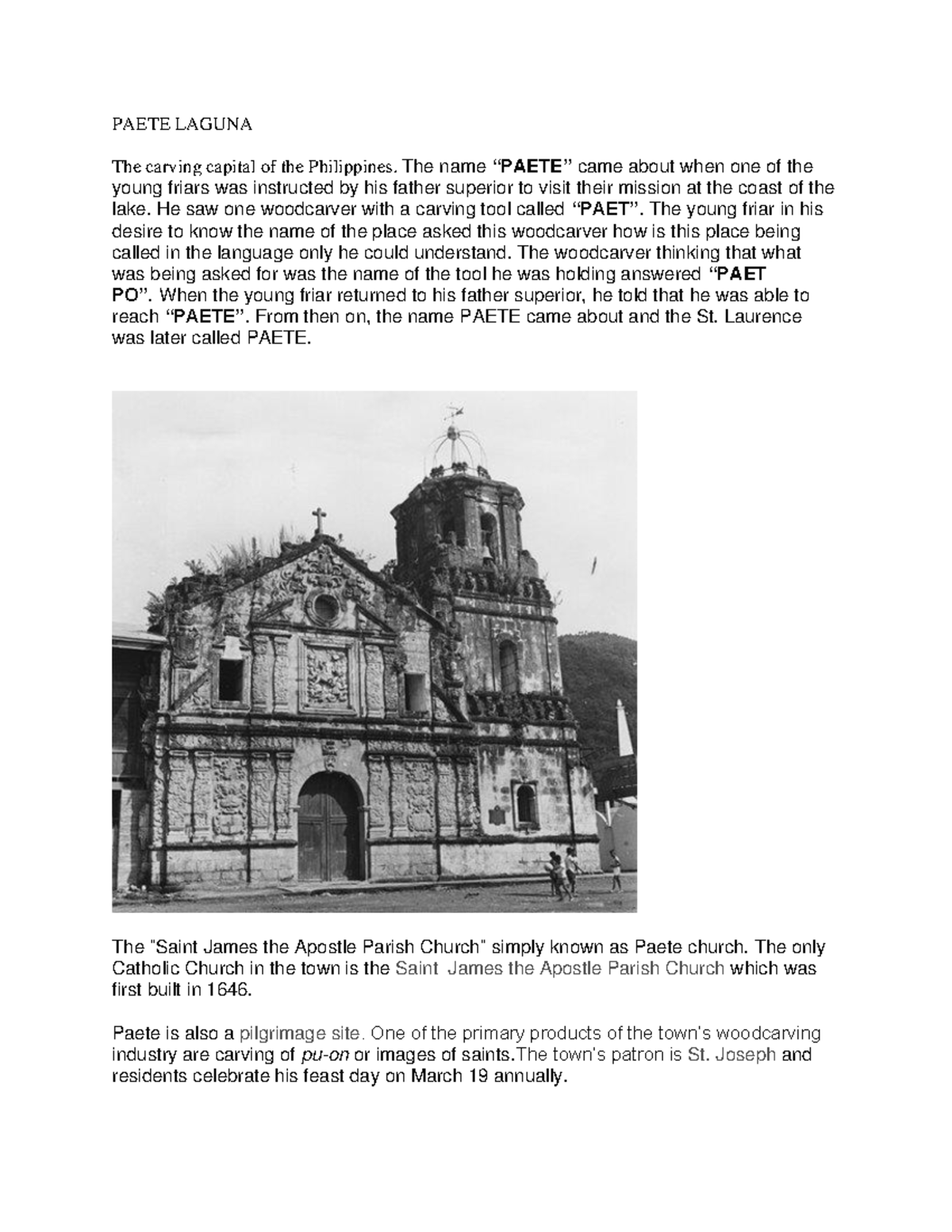 Paete- Laguna - ... - PAETE LAGUNA The carving capital of the ...