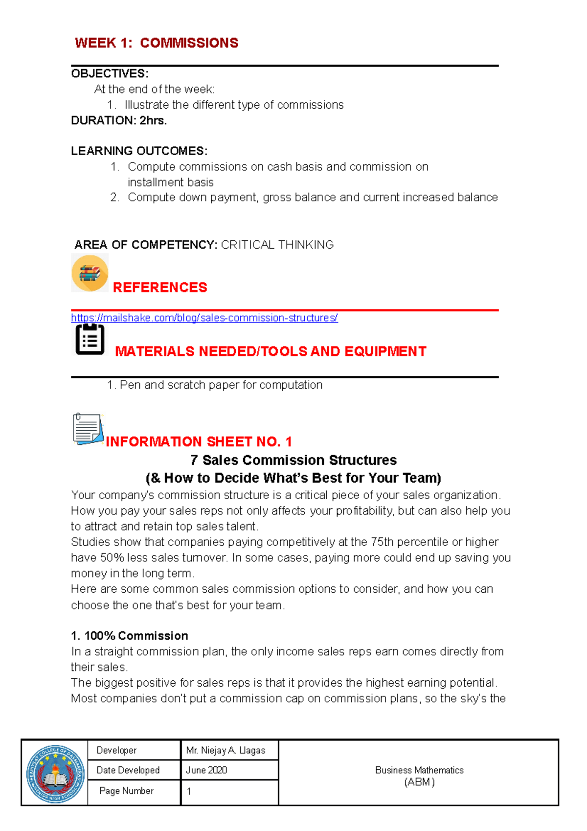 2nd quarter module business mathematics - ####### Developer Mr. Niejay ...
