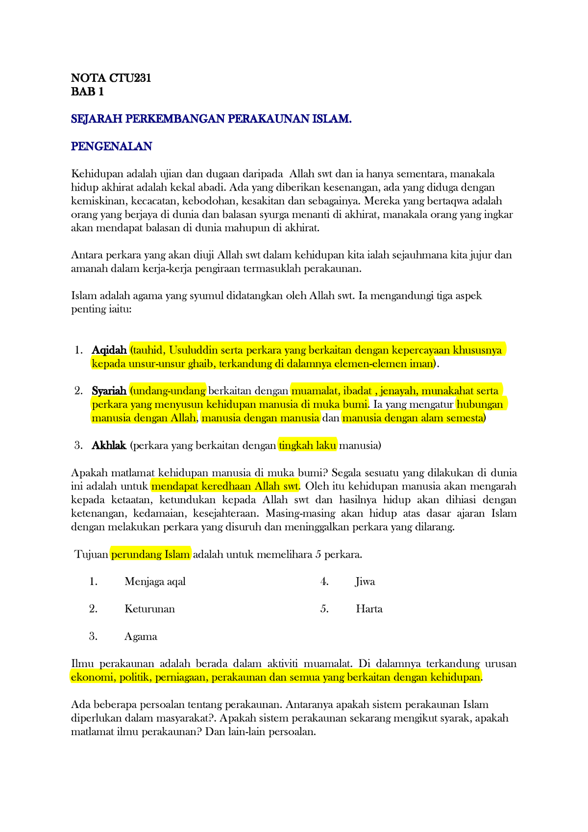 Nota Ctu 231 Fundamental Of Islamic Accounting Studocu