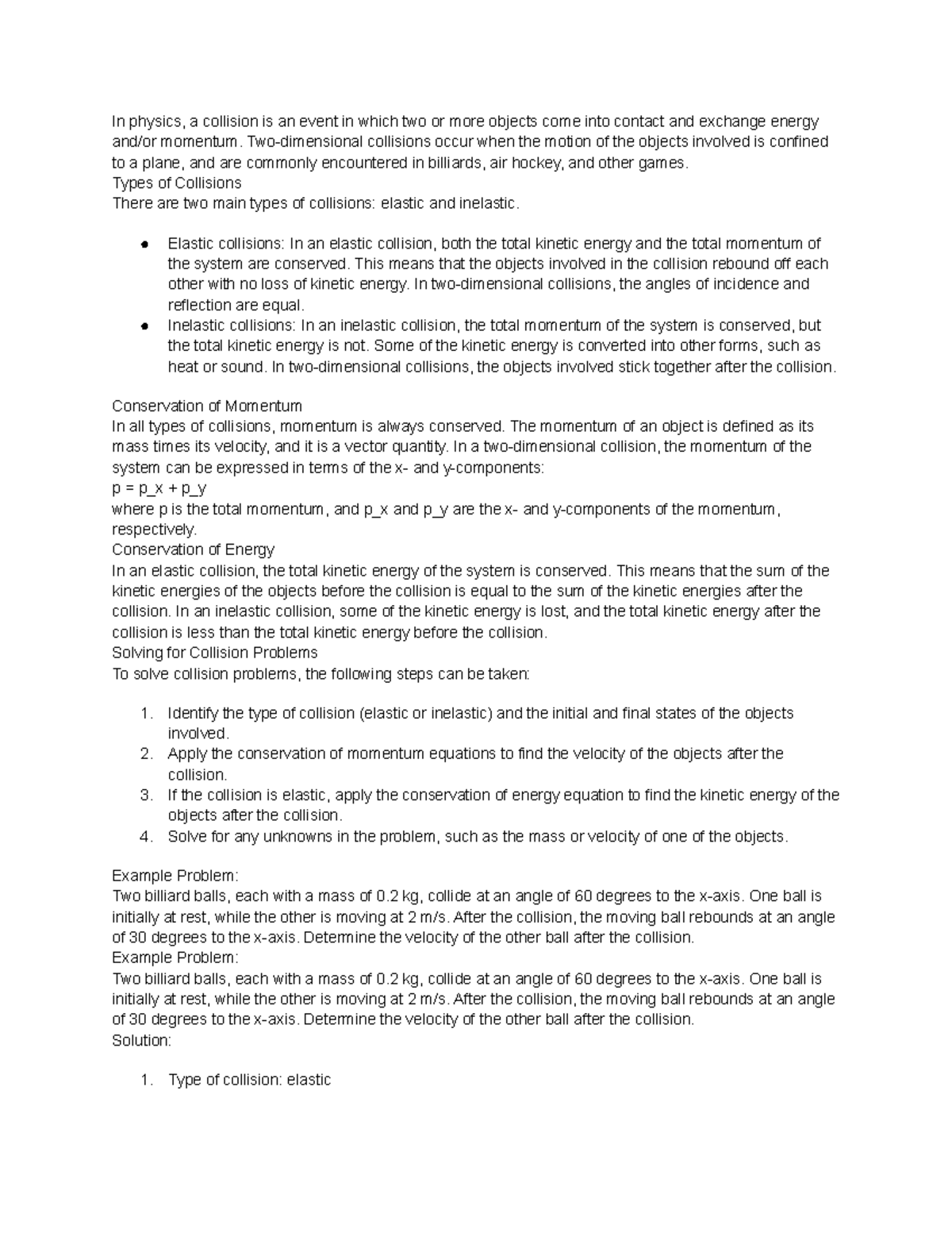 2D Collisions Notes - In physics, a collision is an event in which two