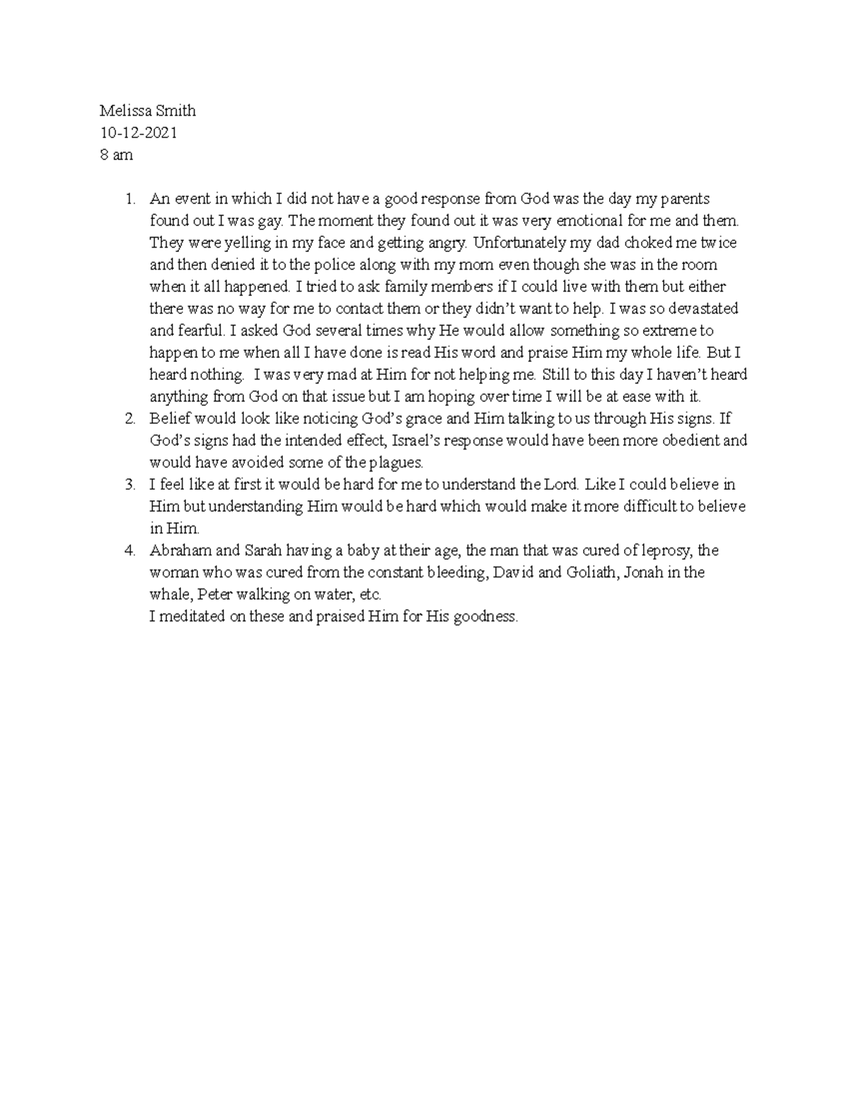 Talley Numbers Answers - Melissa Smith 10-12- 8 am An event in which I ...