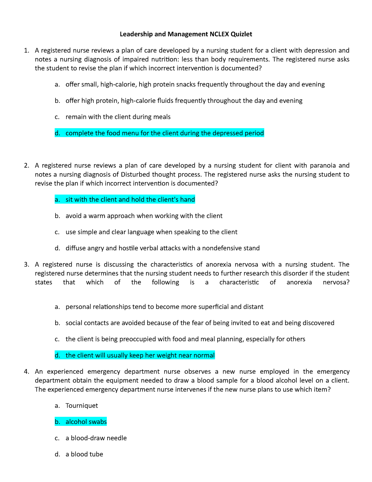 Leadership and Management Nclex Quizlet Leadership and Management