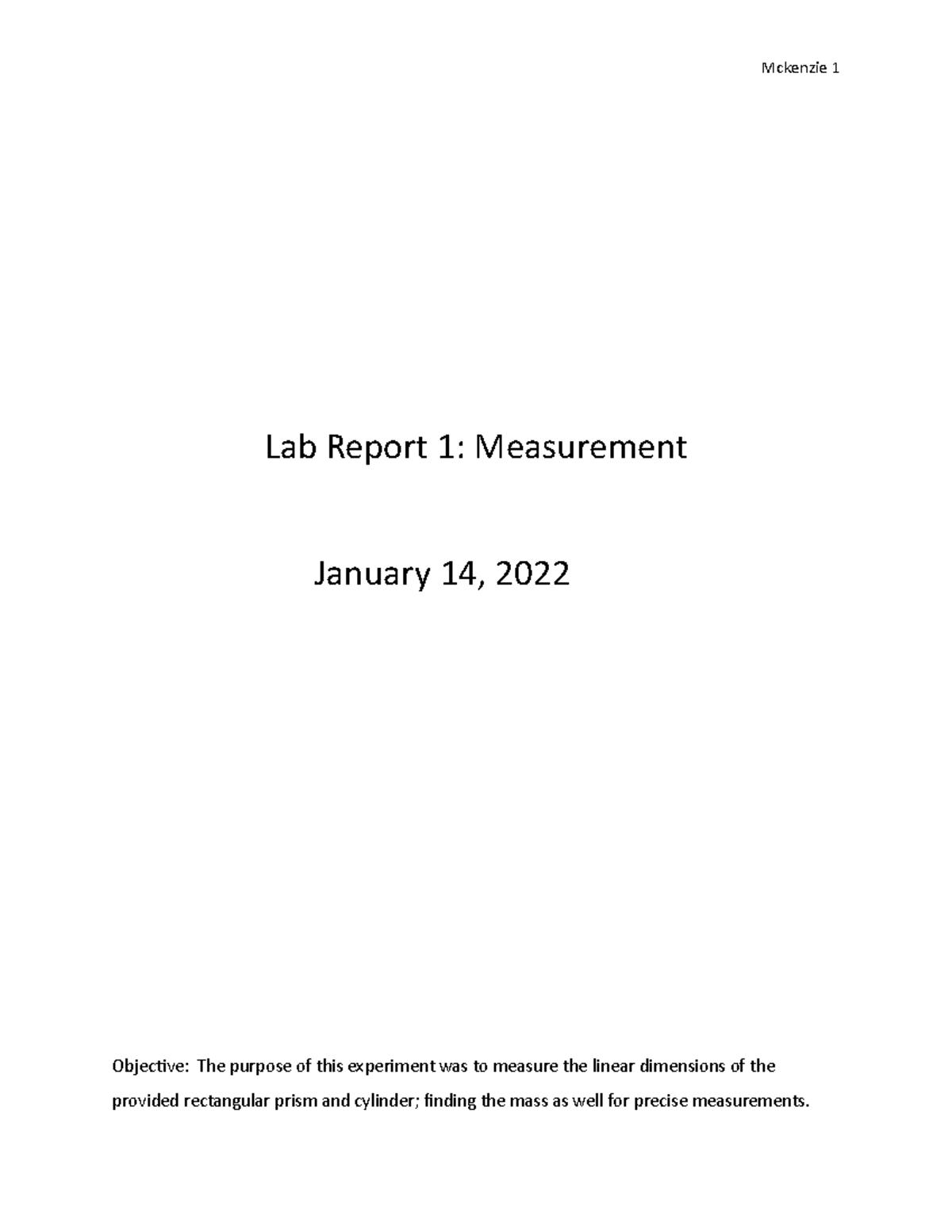 Phys Lab Report 1 Lab Report 1 Measurement January 14, 2022
