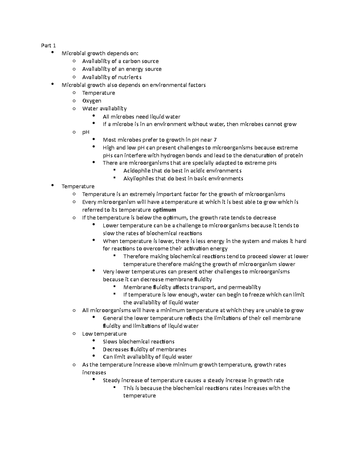 Control of Microbial Growth - Part 1 Microbial growth depends on: o ...