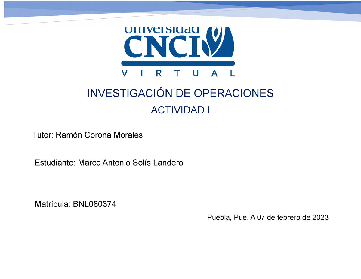 Actividad 1 - Investigacion DE Operaciones - Investigación De ...