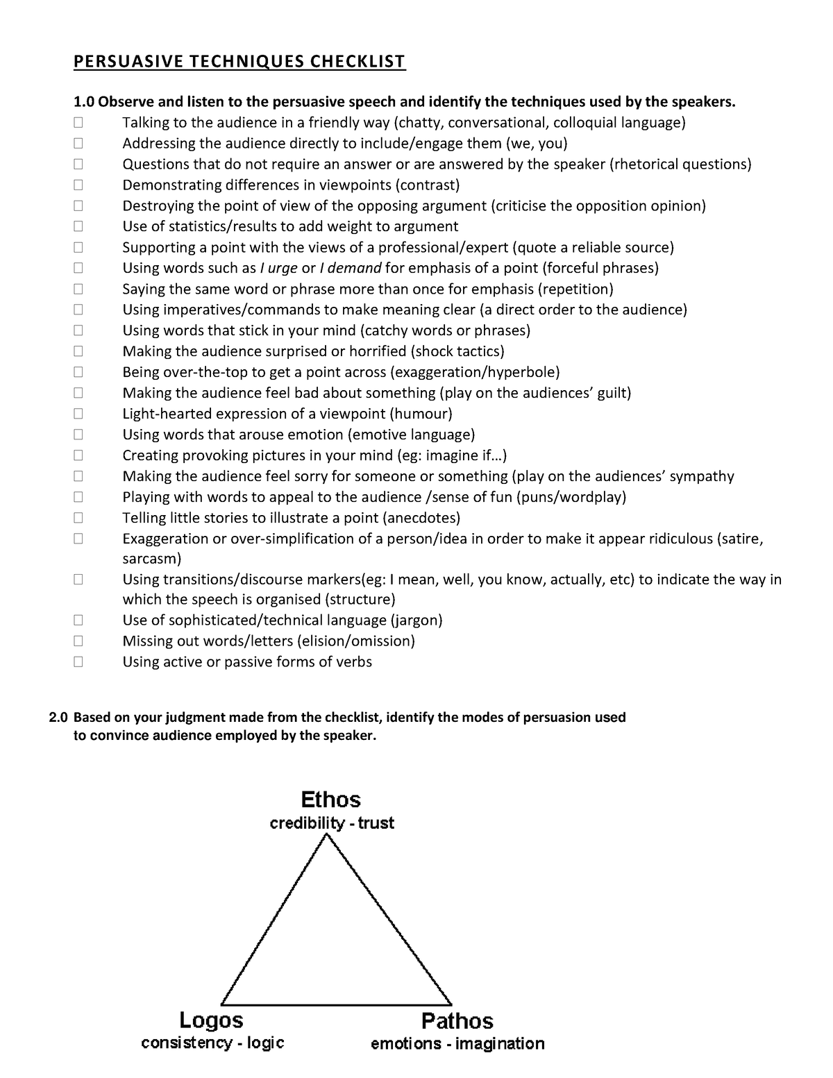 4 1 Persuasive Technique Checklist Optional Persuasive Techniques Checklist 1 Observe And