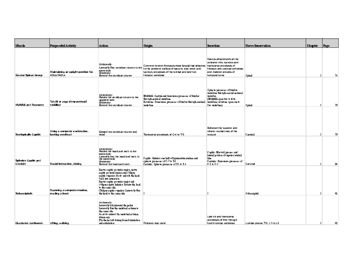 Paion Tables Anatomy - Erector Spinae Group Maintaining an upright ...