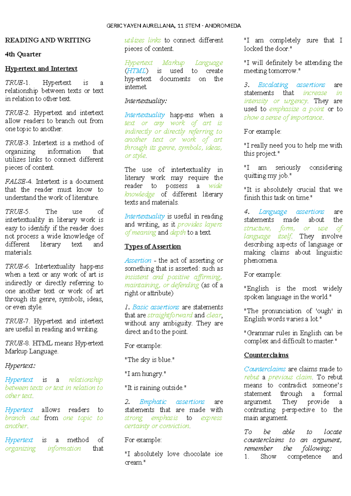 Q4 Nothing. READING AND WRITING 4th Quarter Hypertext and Intertext