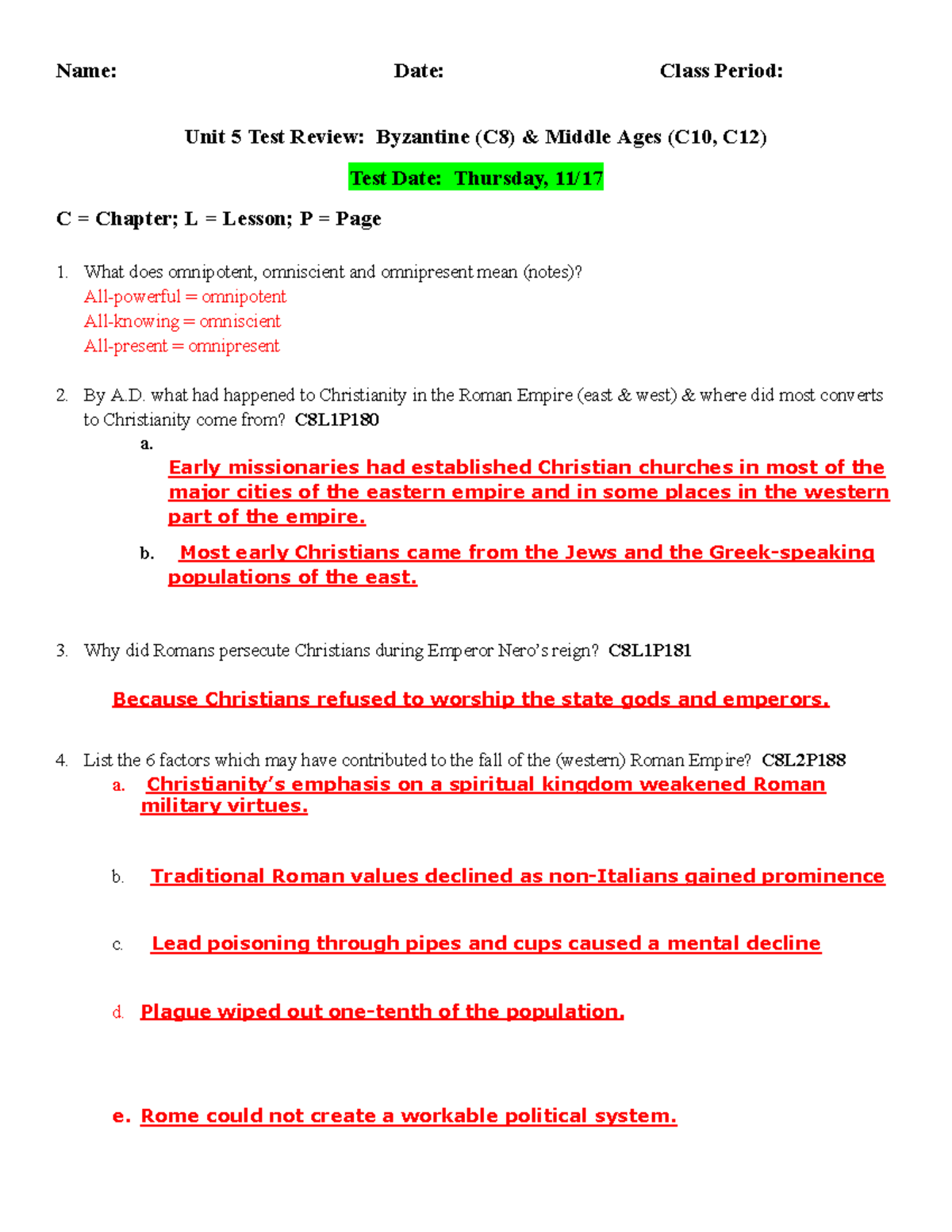 (Larner) Answer Key-Unit 5 Test Review - Edited 11022021 - Name: Date ...