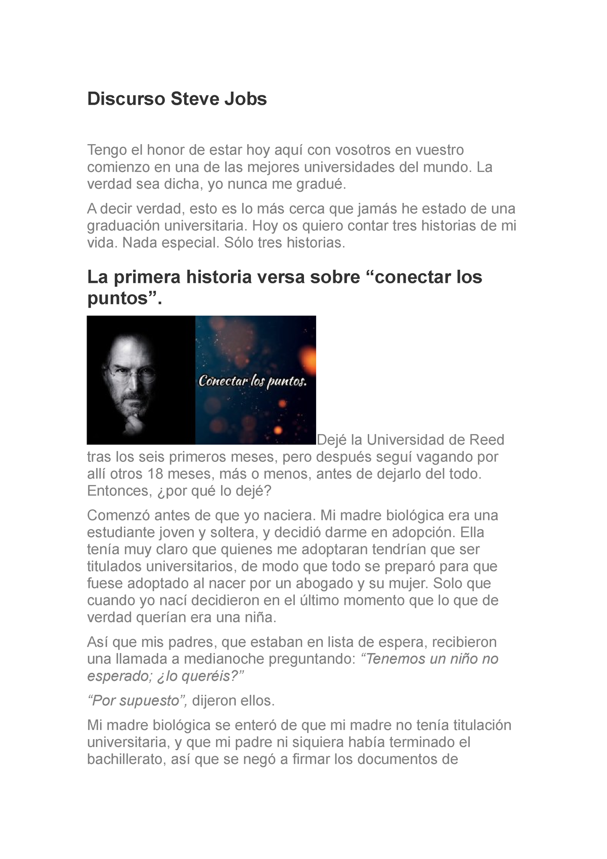 Discurso Steve Jobs Letras Discurso Steve Jobs Tengo El Honor De