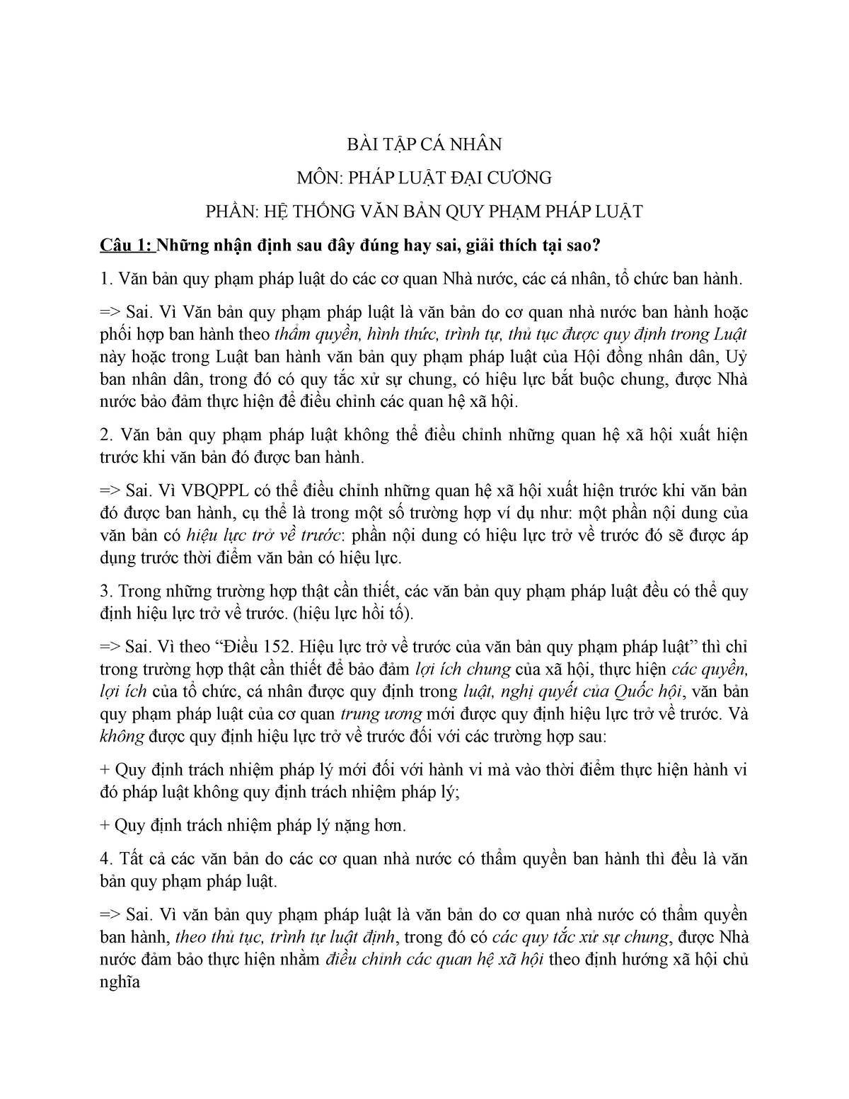 Bài Tập Cá Nhân Môn Pldc BÀi TẬp CÁ NhÂn MÔn PhÁp LuẬt ĐẠi CƯƠng PhẦn HỆ ThỐng VĂn BẢn Quy 4543