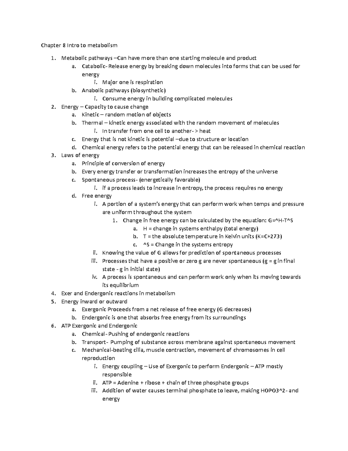 Chapter 8 Intro to metabolism - Chapter 8 Intro to metabolism Metabolic ...