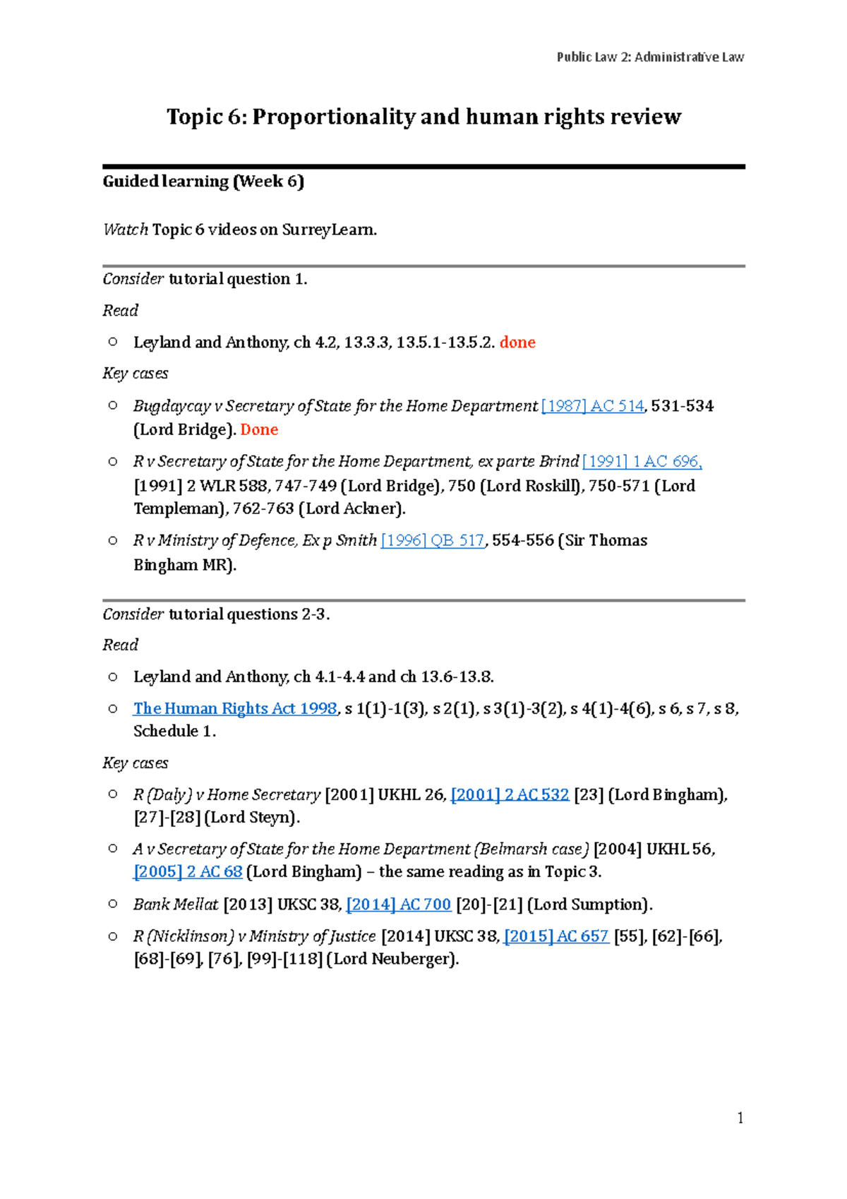Judicial Review tutorial 6 - Topic 6: Proportionality and human rights ...