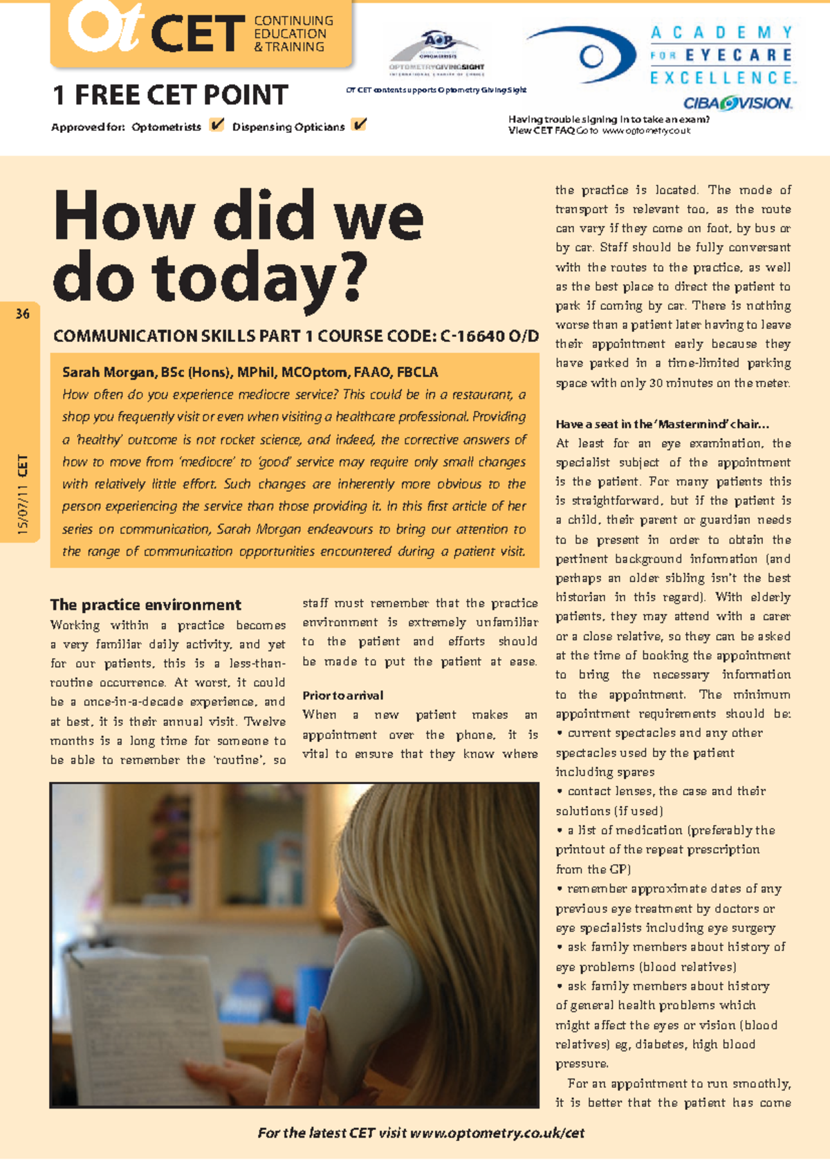 CET communication part 1 - ####### 15/07/ ####### CET 36 How did we do ...