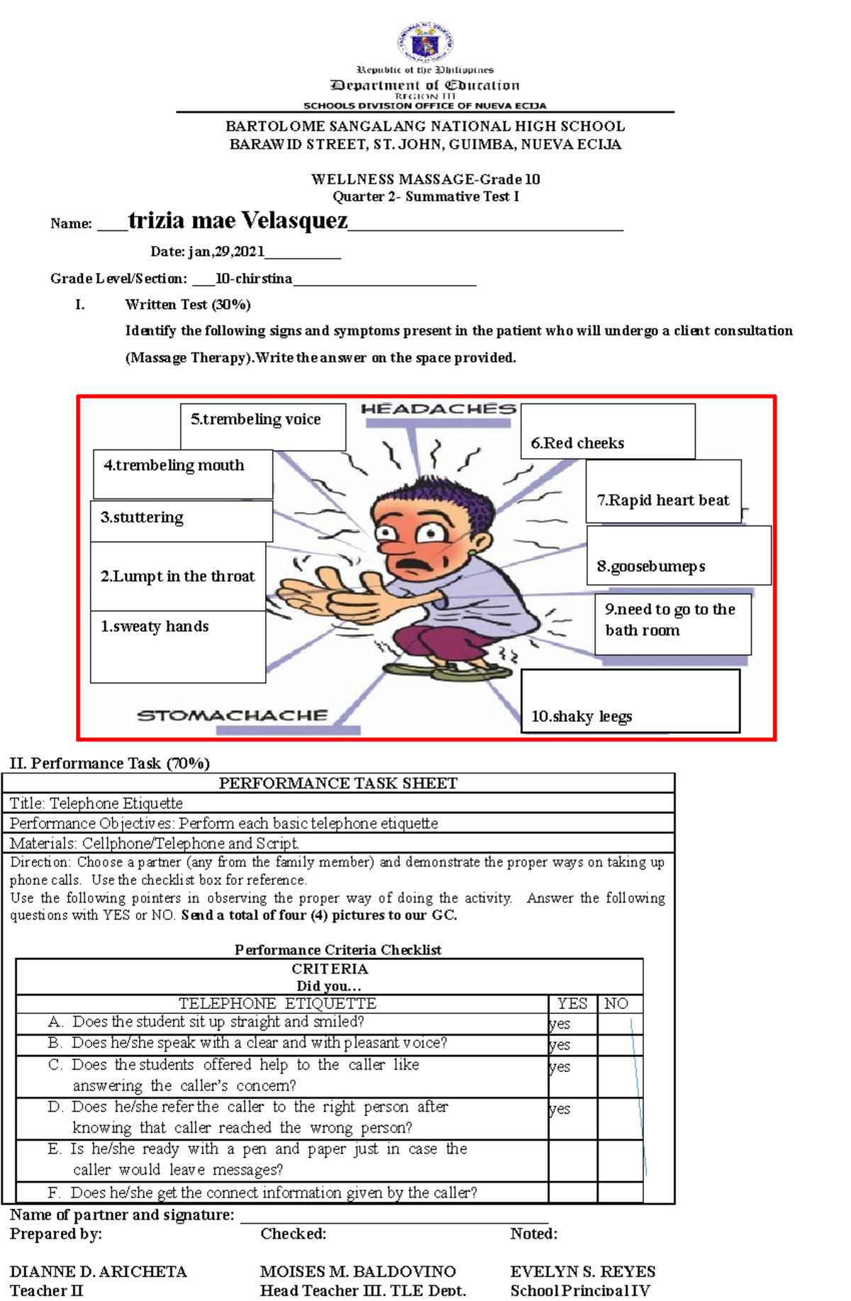 Wellness Massage Grade 10 Q2 ST1 2 BARTOLOME SANGALANG NATIONAL HIGH